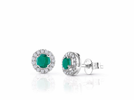 Orecchini punto luce con smeraldo e contorno di diamanti