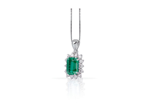 Collana ottagonale con smeraldo naturale e contorno con diamanti una griffe