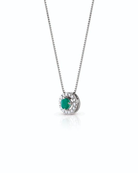 Collana Punto luce con smeraldo e contorno di diamanti